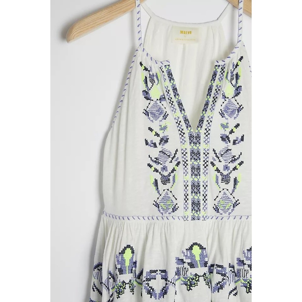 Maeve Anthropologie Embroidered Peplum Tunic Top White Purple Neon 1X Plus NWT